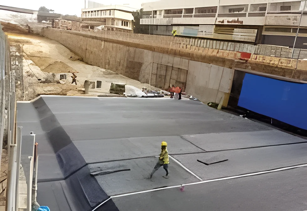 Excavated site with a prepared concrete base